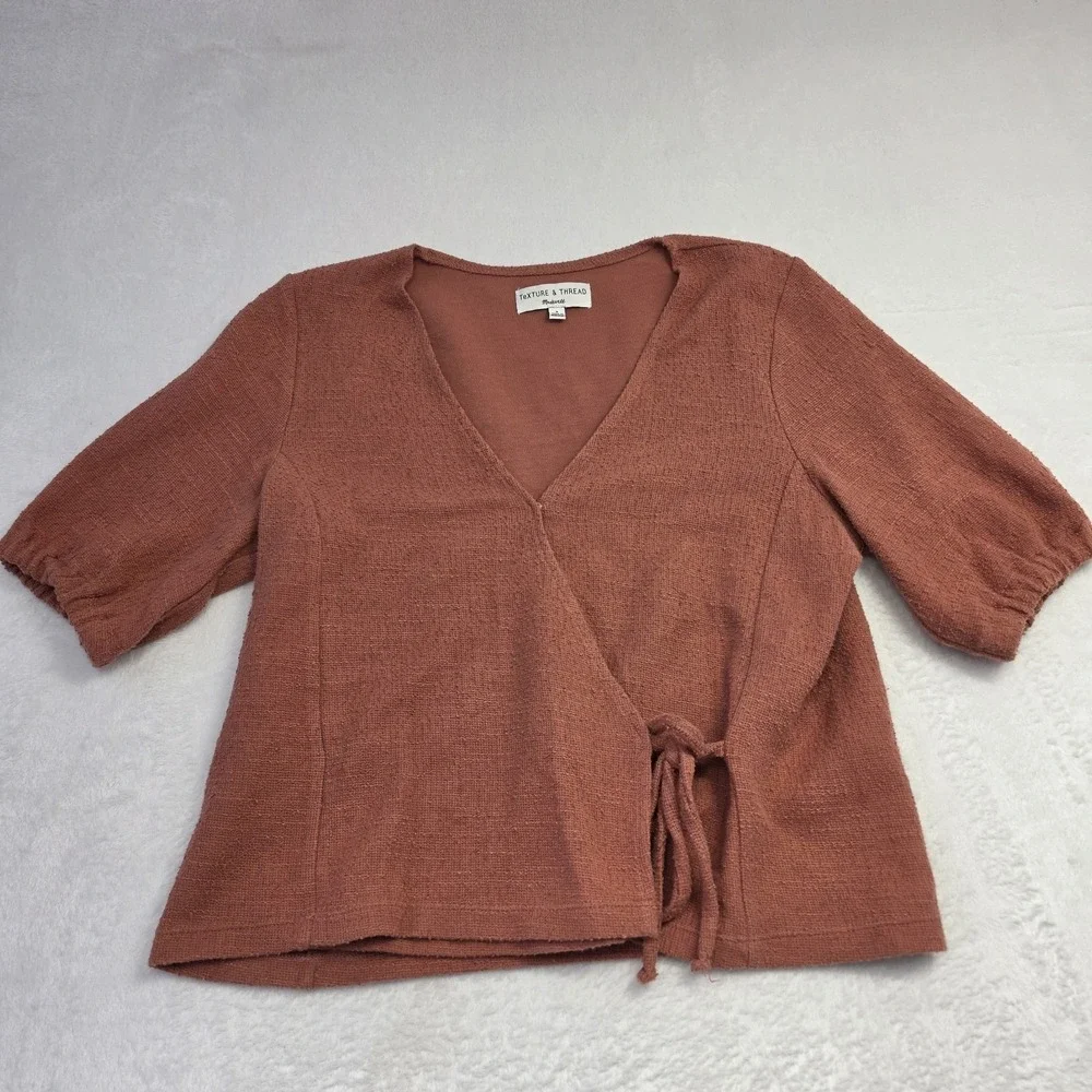 Madewell Texture & Thread Wrap Top Womens Small Rust Short Sleeve Tie Side